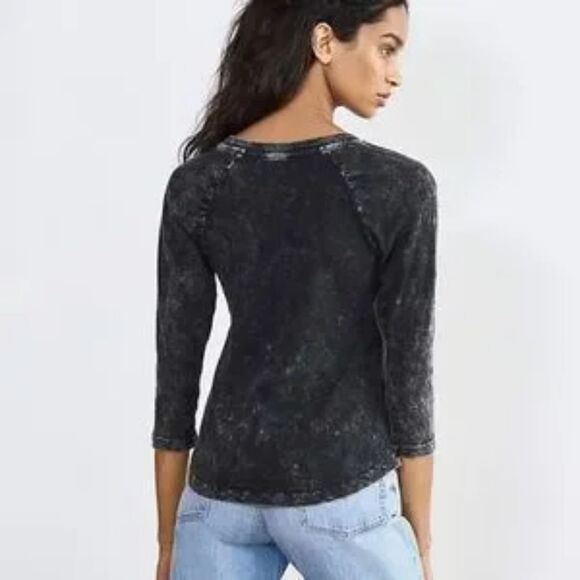 Pilcro Anthropologie Elissa Ruched Shoulder Top M Black Grey 100% Cotton - Picture 7 of 11